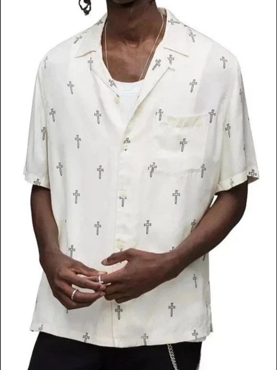 ALLSAINTS Relaxed Fit Swords Short Sleeve Shirt Men's XL - Picture 2 of 7